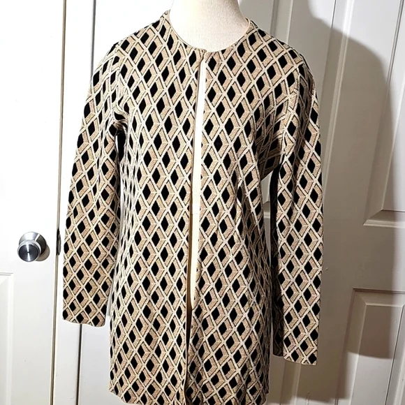 J.McLaughlin open cardigan long length sweater. Geometric print. Gold/black. Lg - Picture 1 of 10